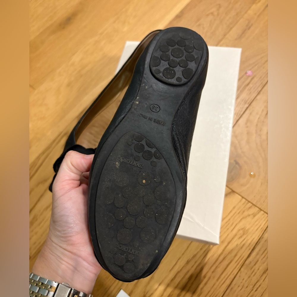 Jimmy Choo Black Leather Rosette Ballet Flats | Size 37.5 | Box | Authentic - Picture 10 of 12